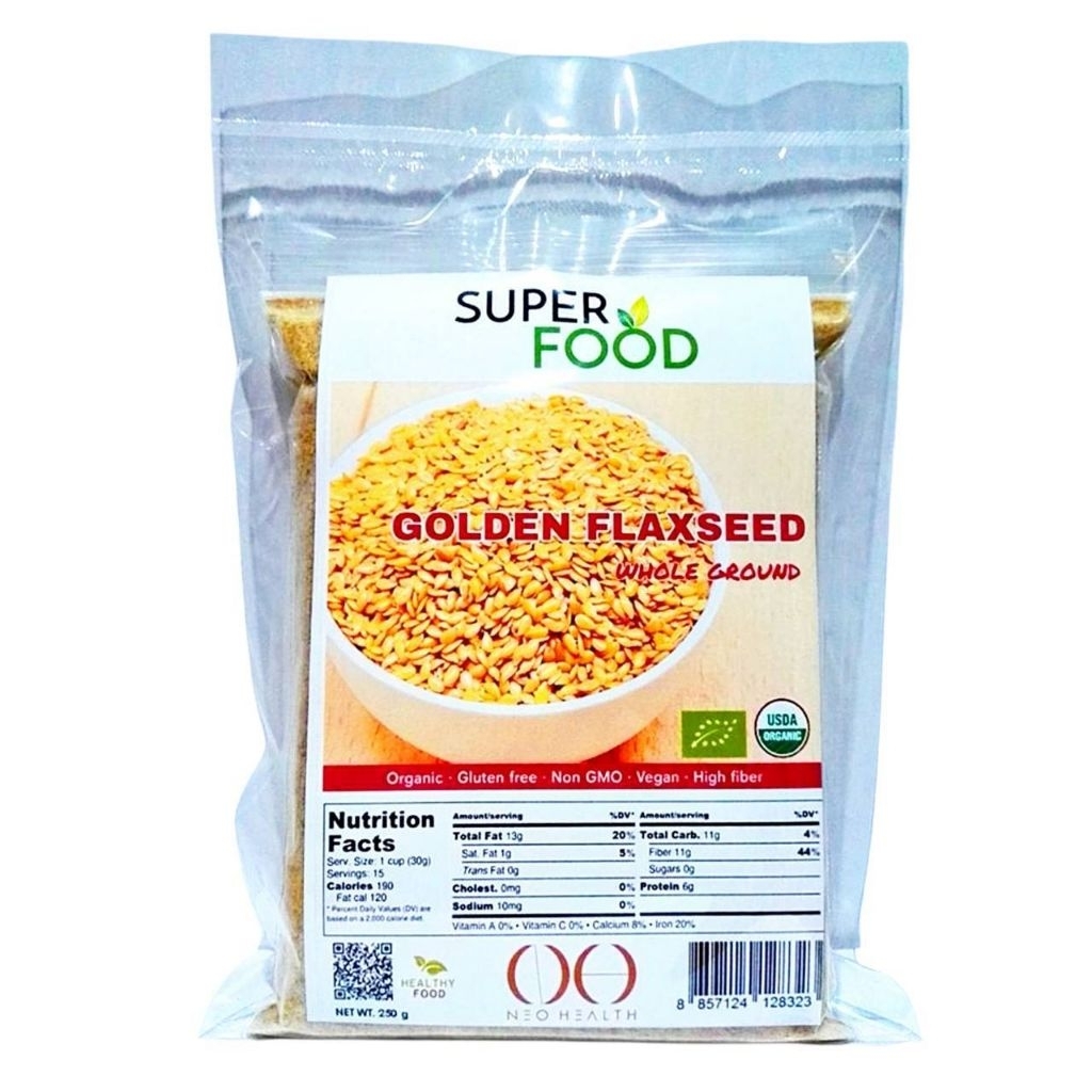 แฟลกซีดสีทอง ออร์แกนิค แบบบดผง(Organic Ground Golden Flaxseed) 250 กรัม (250g)