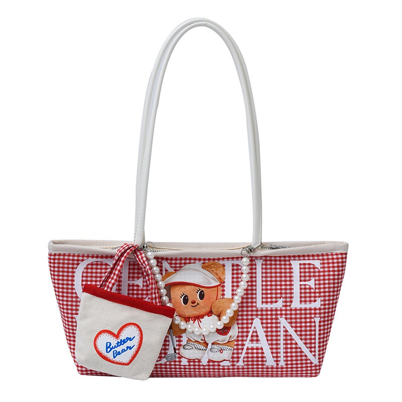 กระเป๋าผ้าใบตัวอักษรอินเทรนด์ความจุขนาดใหญ่ลําลองไหล่กระเป๋าใต้วงแขนแฟชั่นพิมพ์กระเป๋าหิ้วอเนกประสงค์