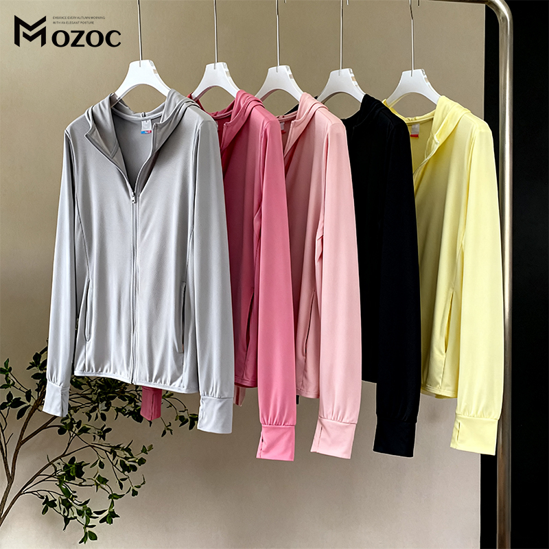 MOZOC สุภาพสตรีเสื้อกันแดดป้องกันรังสีอัลตราไวโอเลตป้องกันแสงแดดเสื้อผ้าบางร้อยเสื้อคลุมด้วยกระเป๋าด้านข้าง