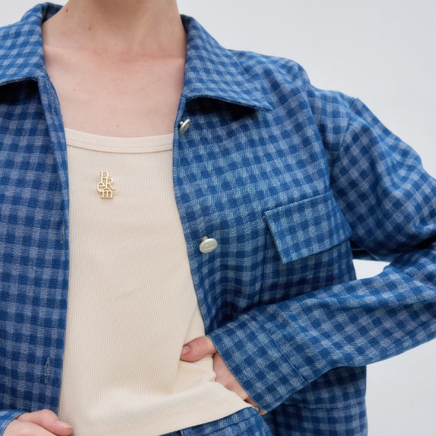 🫐Jacket  Jeans เสื้อแจ็คเก็ตยีนส์ ติซซี่ ลายตาราง กระเป๋าด้านหน้าใช้งานได้จริง #355🫐