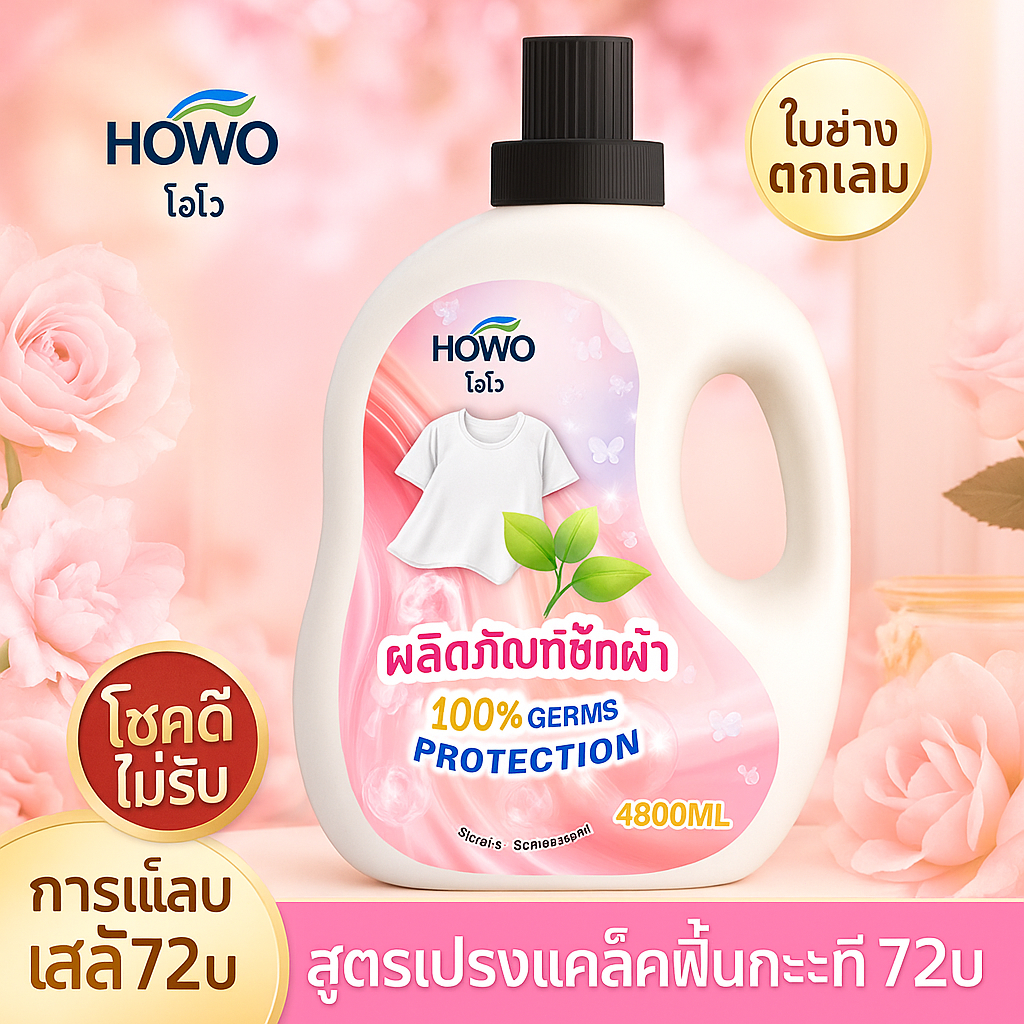 HOWO น้ำยาซักผ้าสูตรเข้มข้น ขจัดคราบฝังลึก หอมนาน ซักสะอาด ขนาด 4800 มล. ผลิตภัณฑ์ซักผ้า พร้อมส่ง