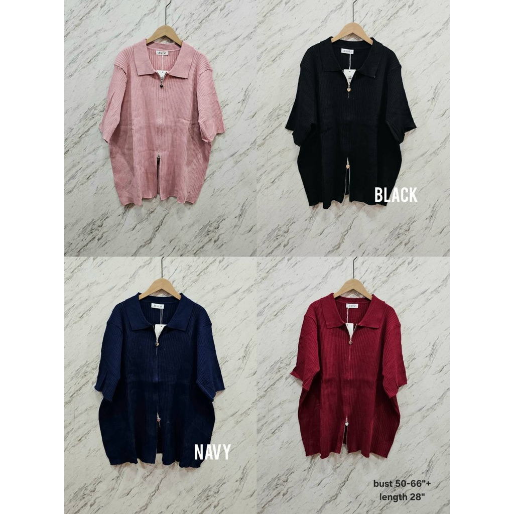 เสื้อไหมพรมคอปกผ้าร่องซิปหน้า รูด 2 ทาง Vivi