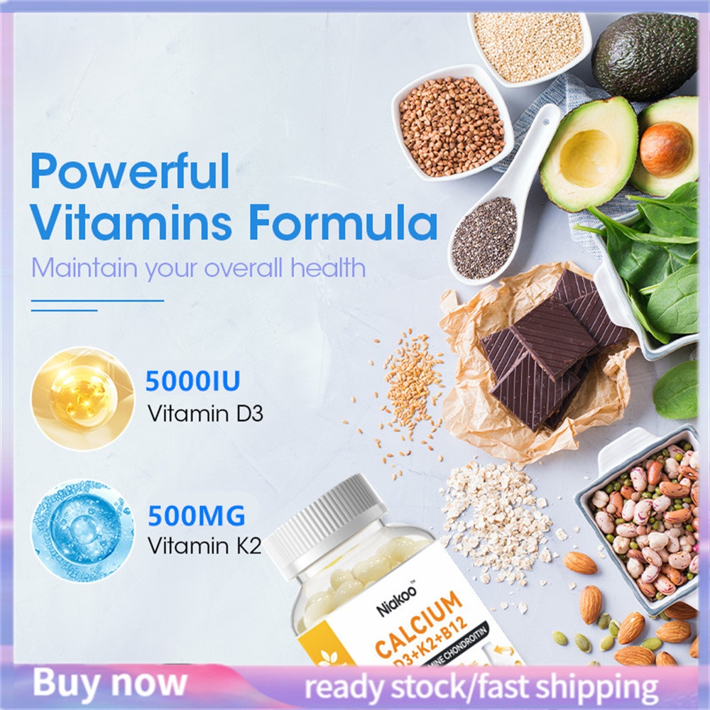 120PCS แคลเซียม + D3 K2 + B12 แคปซูล , Vitamin วิตามิน D3,วิตามิน K2,วิตามิน B12,เสริมภูมิคุ ้ มกัน