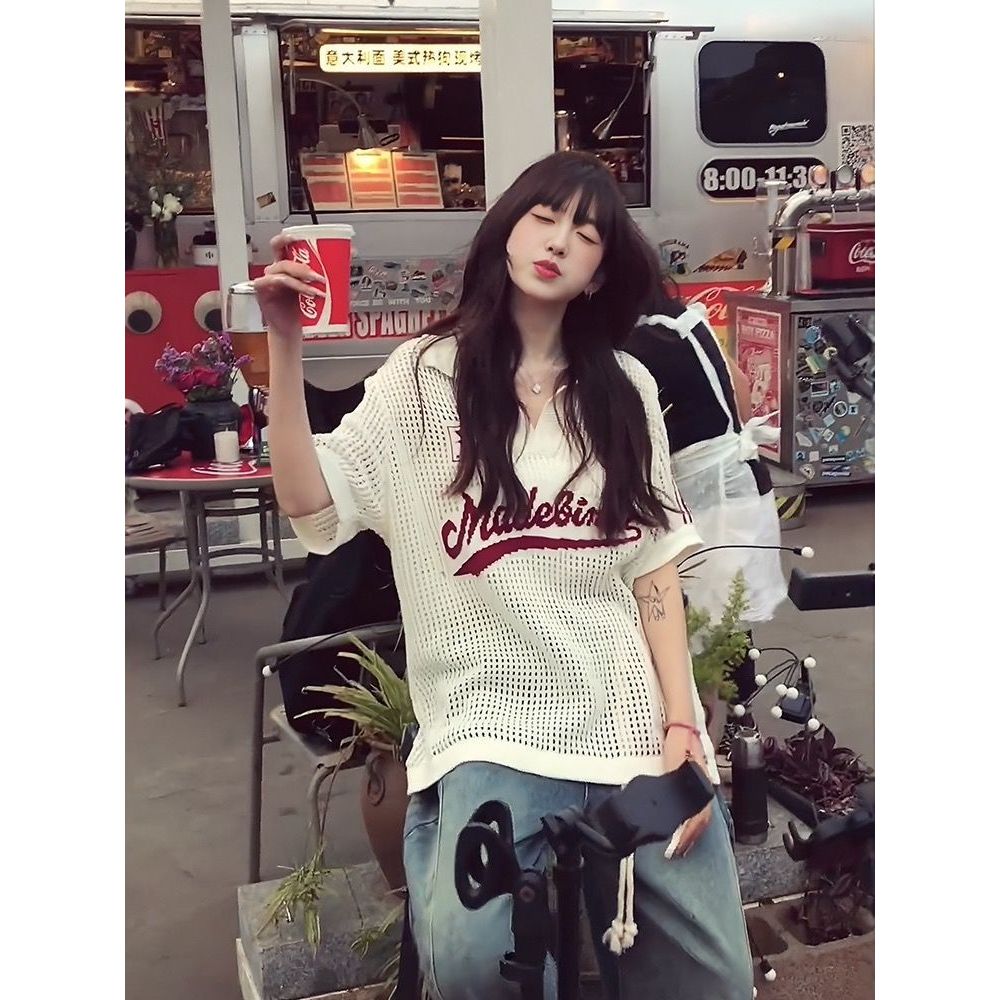 พร้อมส่งในไทย** เสื้อตาข่าย คอปก เสื้อโอเวอร์ไซส์ มีส่งด่วน Y286 - รูปที่ 3