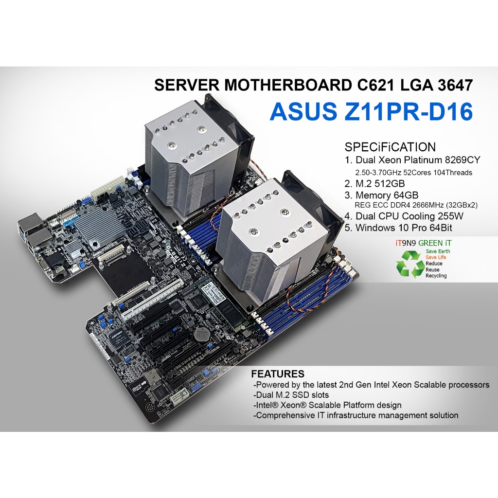 LGA 3647 เมนบอร์ด Asus Z11PR-D16 และ Dual Xeon Platinum 8269CY Workstation Simulation Rendering