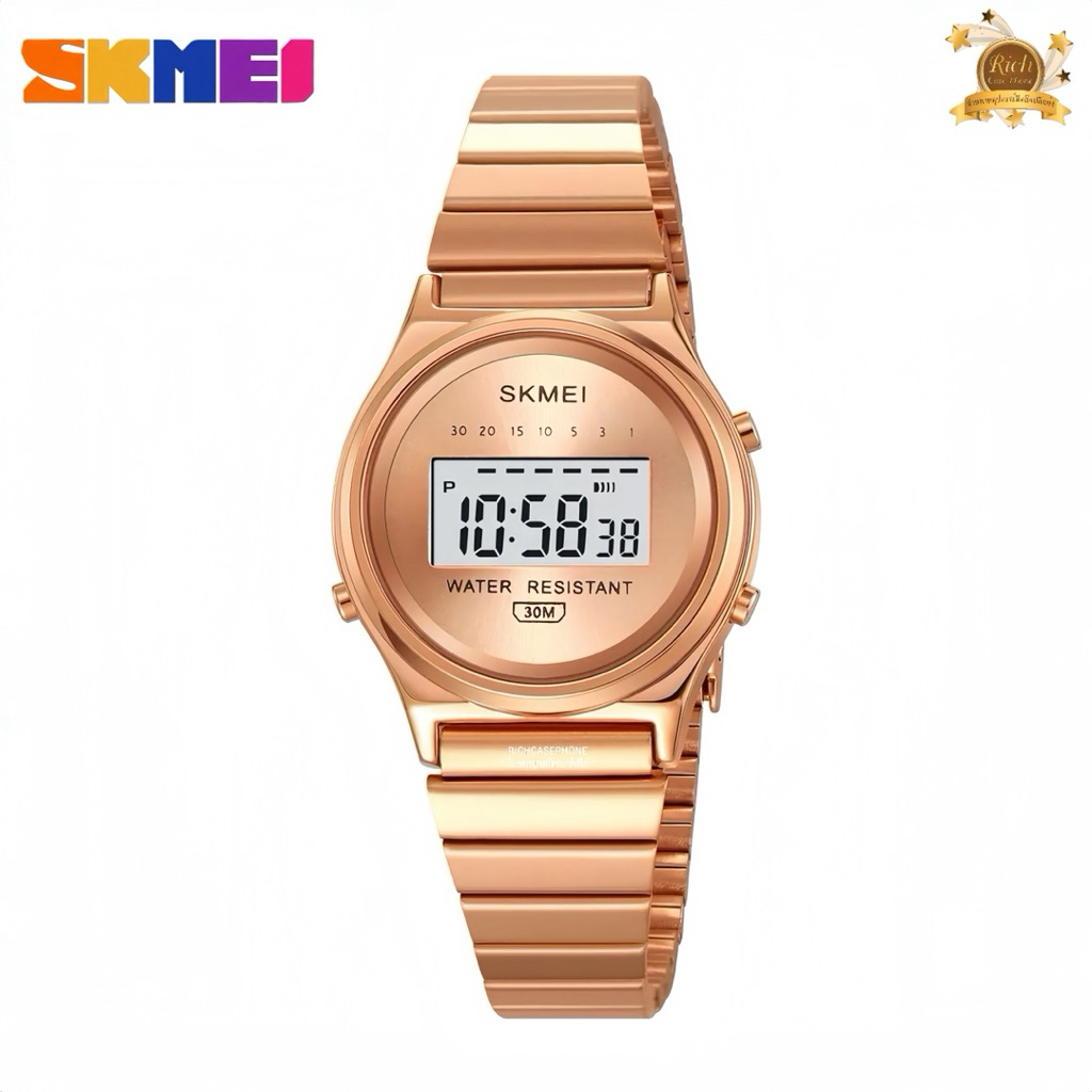 นาฬิกา SKMEI แท้ รหัส P59 กันน้ำ 100% ดิจิตอล หน้าปัดกลม สายสแตนเลส สายเลื่อนปรับเองได้ พร้อมกล่อง รับประกัน 1 ปี