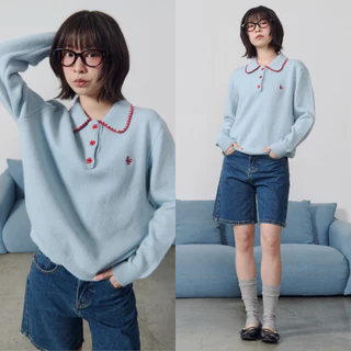 Bemingtop1067(S-M)-BMG Bow Collar Knit Polo - เสื้อคอปกที่เพิ่มความเรียบร้อยให้ลุคแบบพอดี ๆ