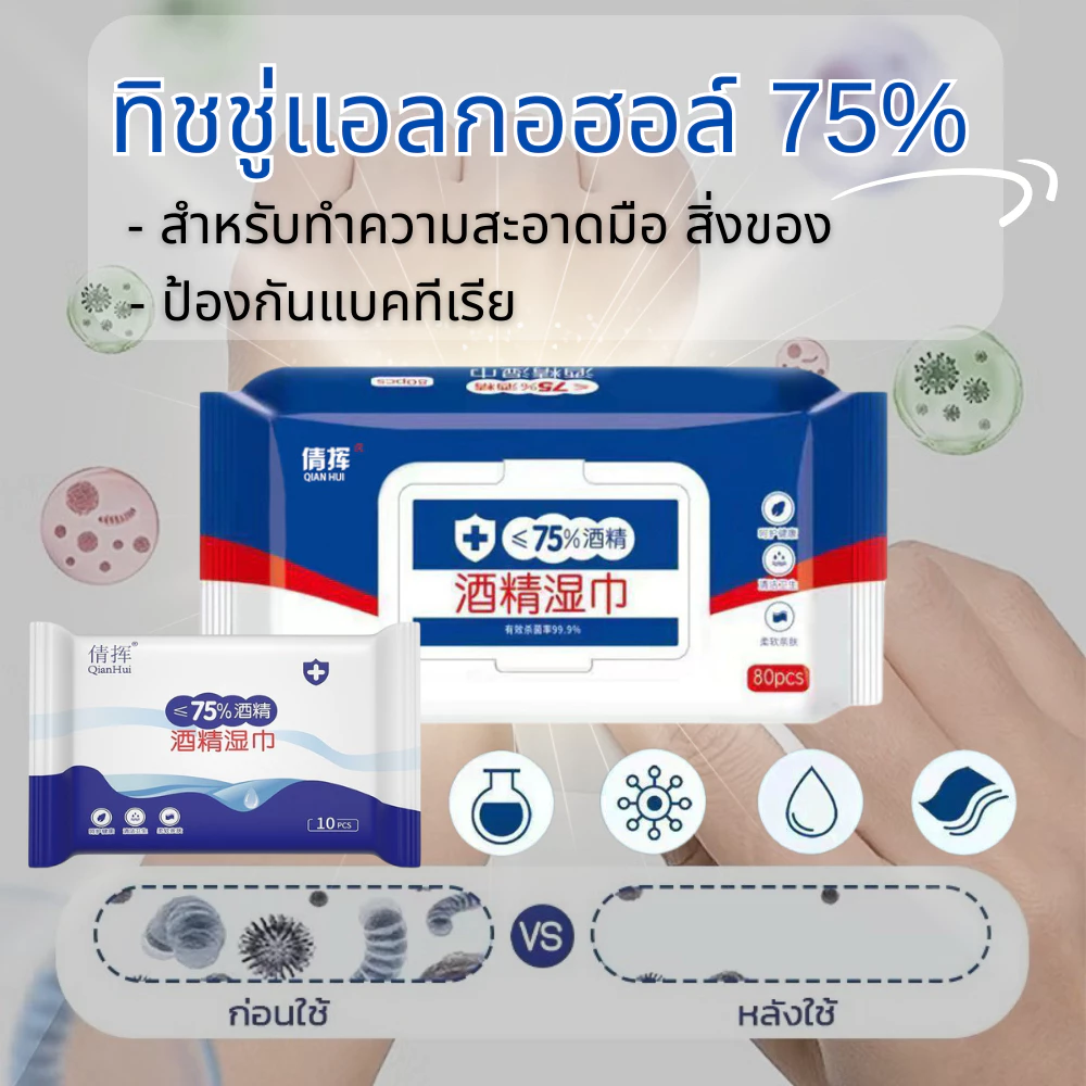 Alcohol Wipe ทิชชู่​เปียก​ผสมแอลกอฮอล์ ​75% 1ซอง80แผ่น พกพาสะดวก ทิชชูเปียกฆ่าเชื้อ