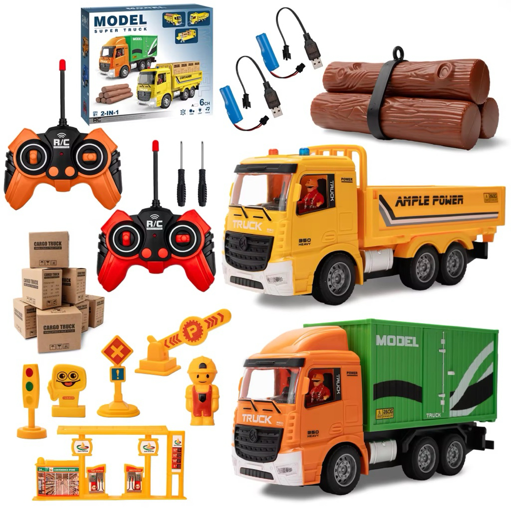 รถบรรทุกตู้/รถบรรทุกไม้บังคับวิทยุ R/C MODEL ขับเคลื่อน2WD 6CH มีไฟ สินค้าเป็นพลาสติกแบตเตอรี่ชาร์จอ