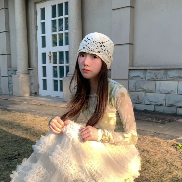 Crochet Lace Beanie หมวกถักลายโครเชต์ สไตล์วินเทจ นุ่มๆ ใส่สบายและระบายอากาศได้ดี