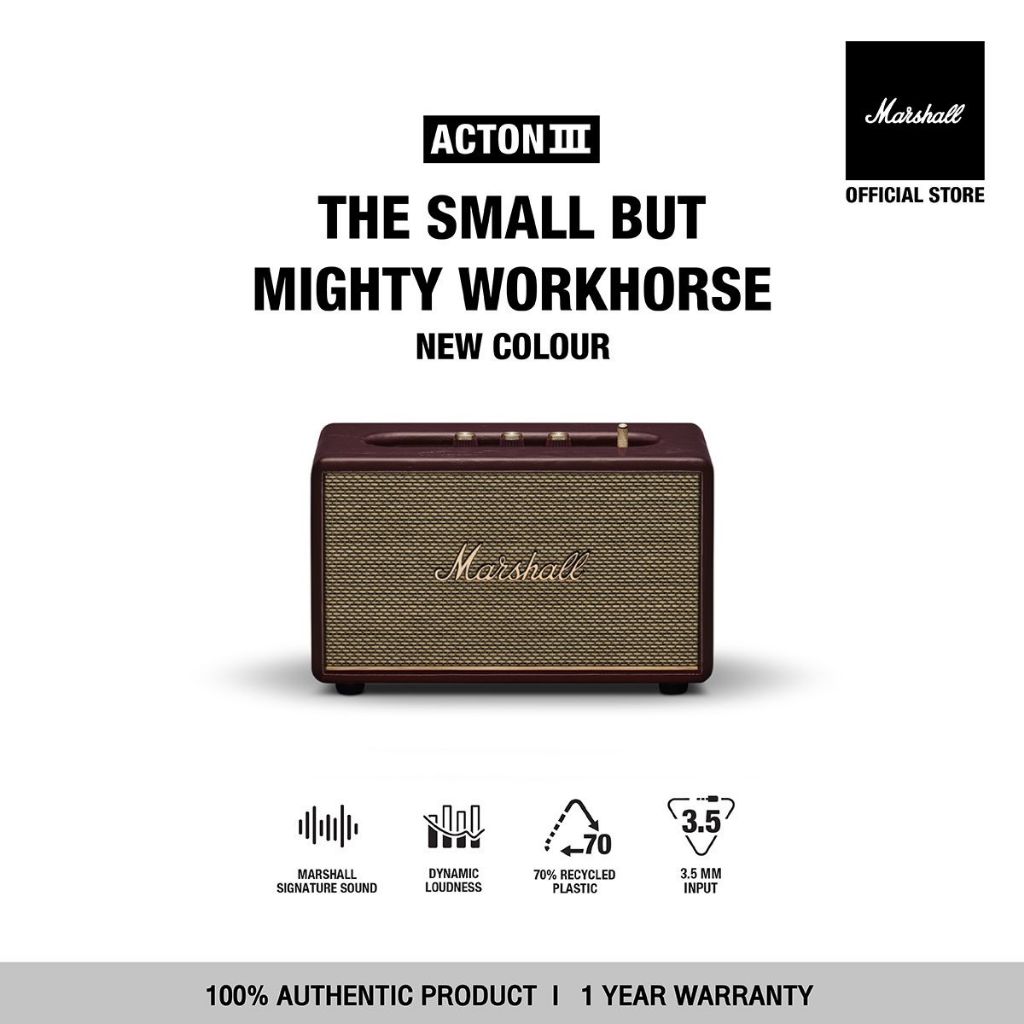 MARSHALL Acton III Burgundy -  รับประกัน 1 ปี + ส่งฟรี- ลำโพงบลูทูธ ลำโพง marsha