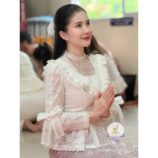 ถูกที่สุด‼️Z188(เฉพาะเสื้อ)ลูกไม้พรีเมี่ยมแขนยาวแต่งระบายปัก…