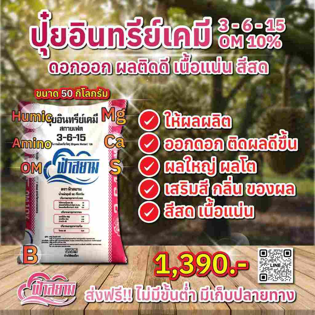 ปุ๋ยอินทรีย์เคมี 3-6-15 คอมปาวด์ซัลเฟรต ไม่ใช้มูลสัตว์ ขนาด 50 กิโลกรัม