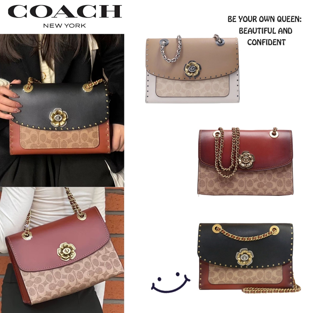 COACH Parker 26 กระเป๋าสะพายบ่า/สะพายเฉียง ตกแต่งลายดอกคาเมลเลีย