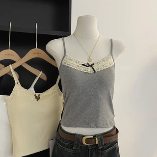 ฤดูร้อนเลดี้ Halter เสื้อกั๊กสไตล์เกาหลีอารมณ์สบาย ๆ บางพอดีผ้าฝ้ายสั้นด้านบนกับแผ่นหน้าอก
