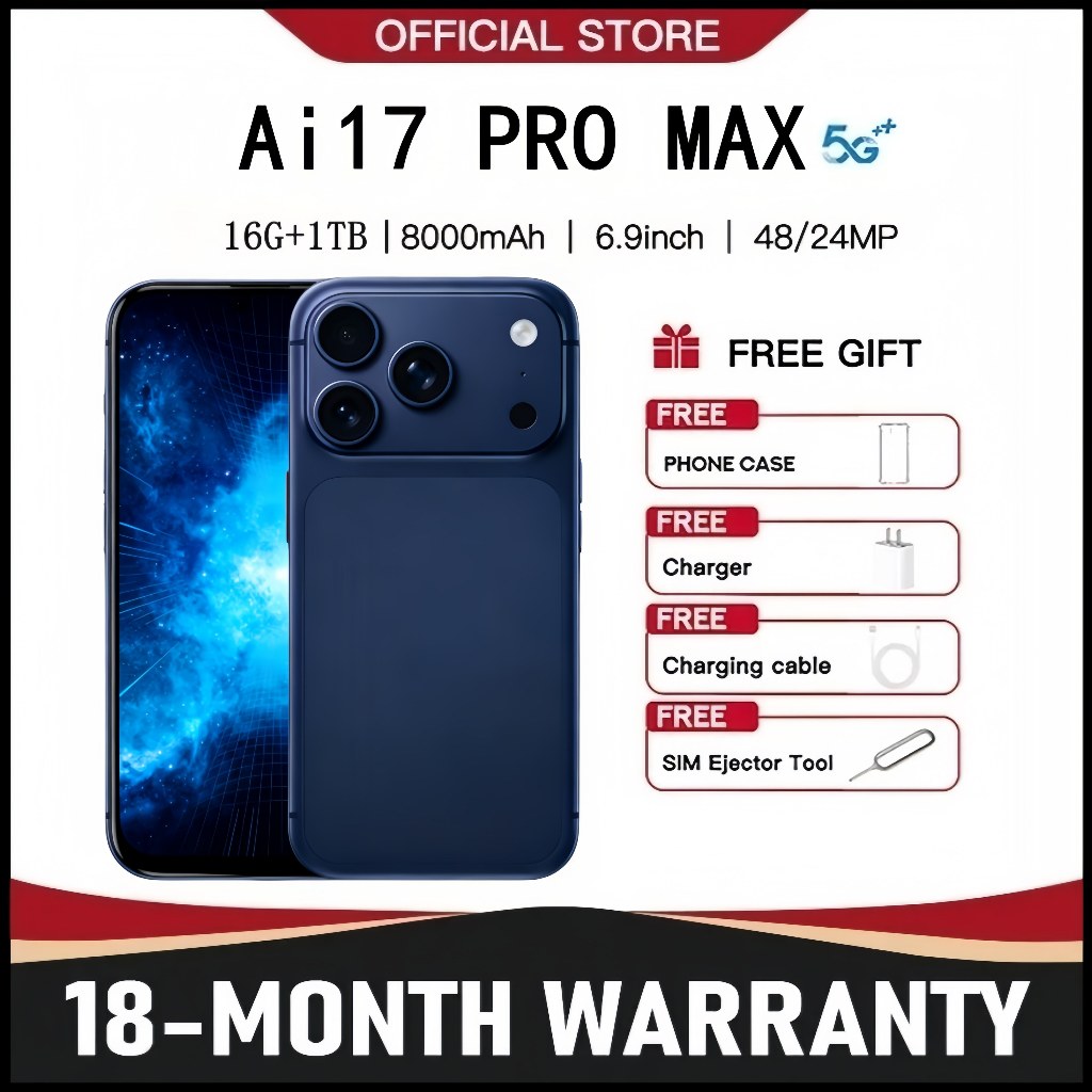 Mobile Phone Ai17 PRO MAX  Smartphone 6.9 Inches 16Gb+1Tb Cheap Mobile V29 4K Hd 8000Mah Phone Supports Thai Language