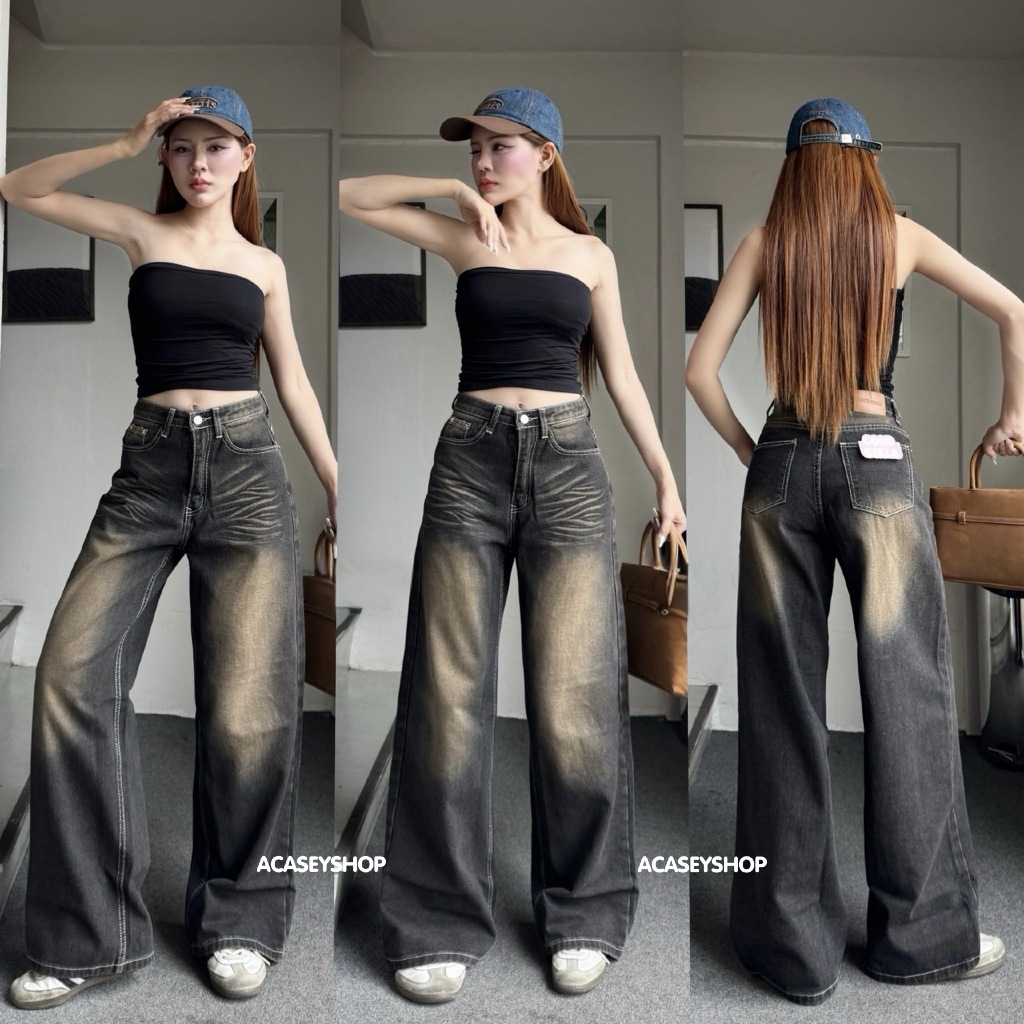 Acasey กางเกงยีนส์ผู้หญิง ขากระบอกใหญ่ MIDNIGHT JEANS  สีใหม่สวยมาก ผ้าดีมาก รูปที่ 2