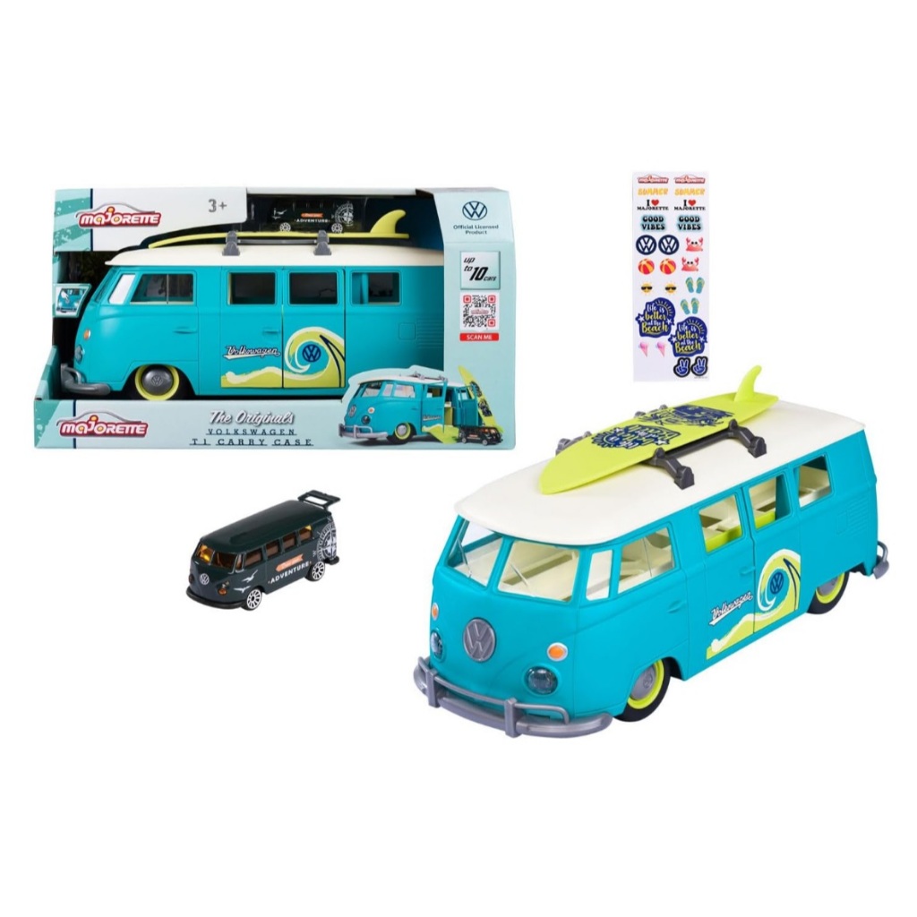 Majorette VW The Originals T1 Carry Case กล่องเก็บรถเหล็ก มีไฟ ดีไซน์รถตู้โฟล์ค เก็บได้ 10 คัน แถมรถ 1 คัน