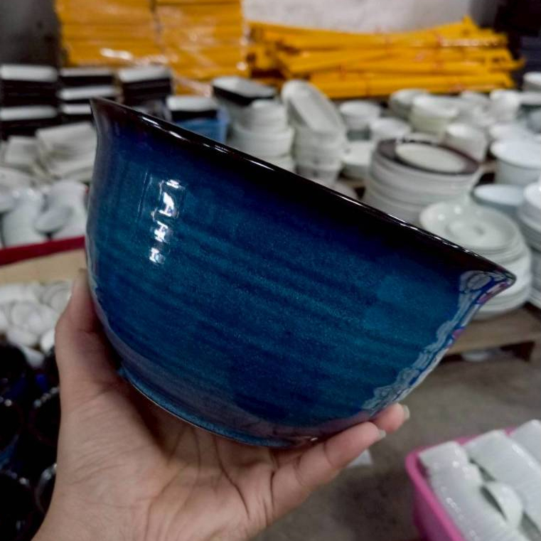 ถ้วย ชามเซรามิก ขนาด 7 นิ้ว ถ้วยทรงสูง สีน้ำเงินดำ ถ้วยยกโหล ถ้วยราคาถูก เข้าไมโครเวฟได้