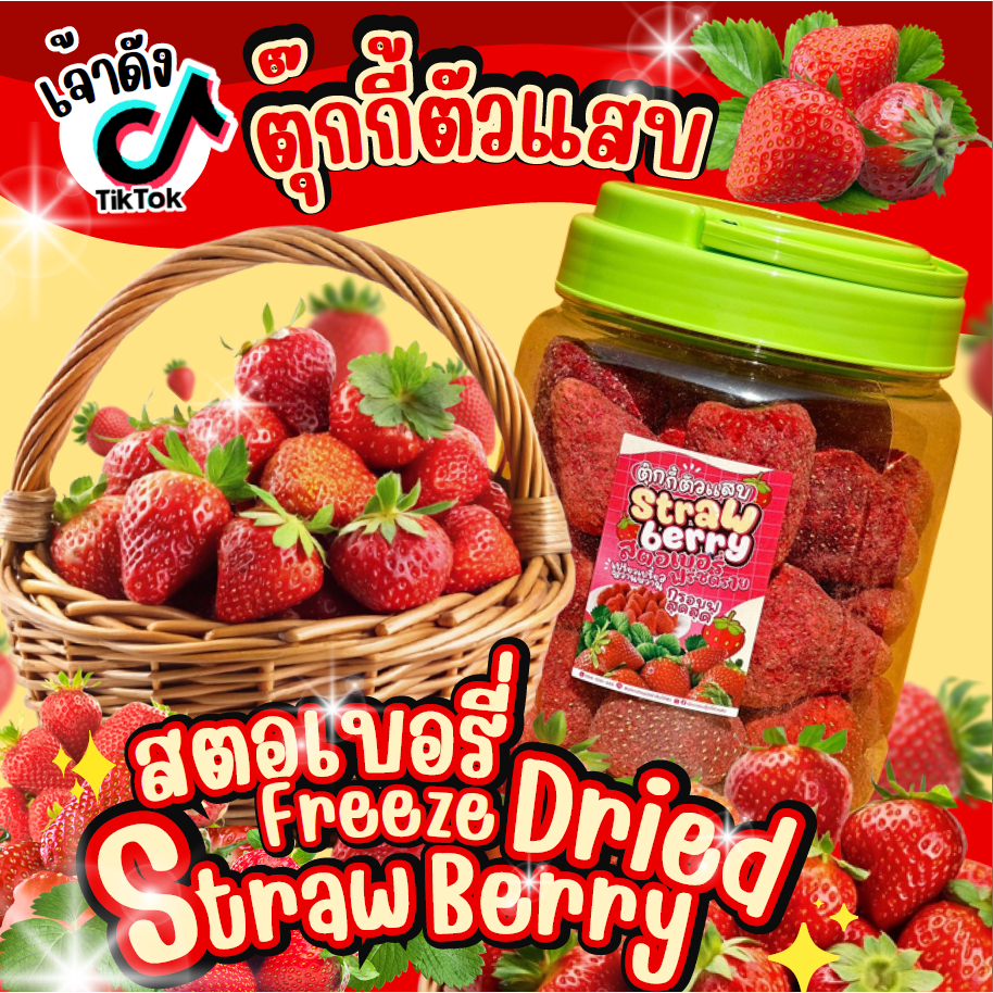 (ยกถัง) สตอถัง สตอเบอร์รี่ฟรีซดราย เปรี้ยว หวาน กรอบฟู ตุ๊กกี้ตัวแสบ