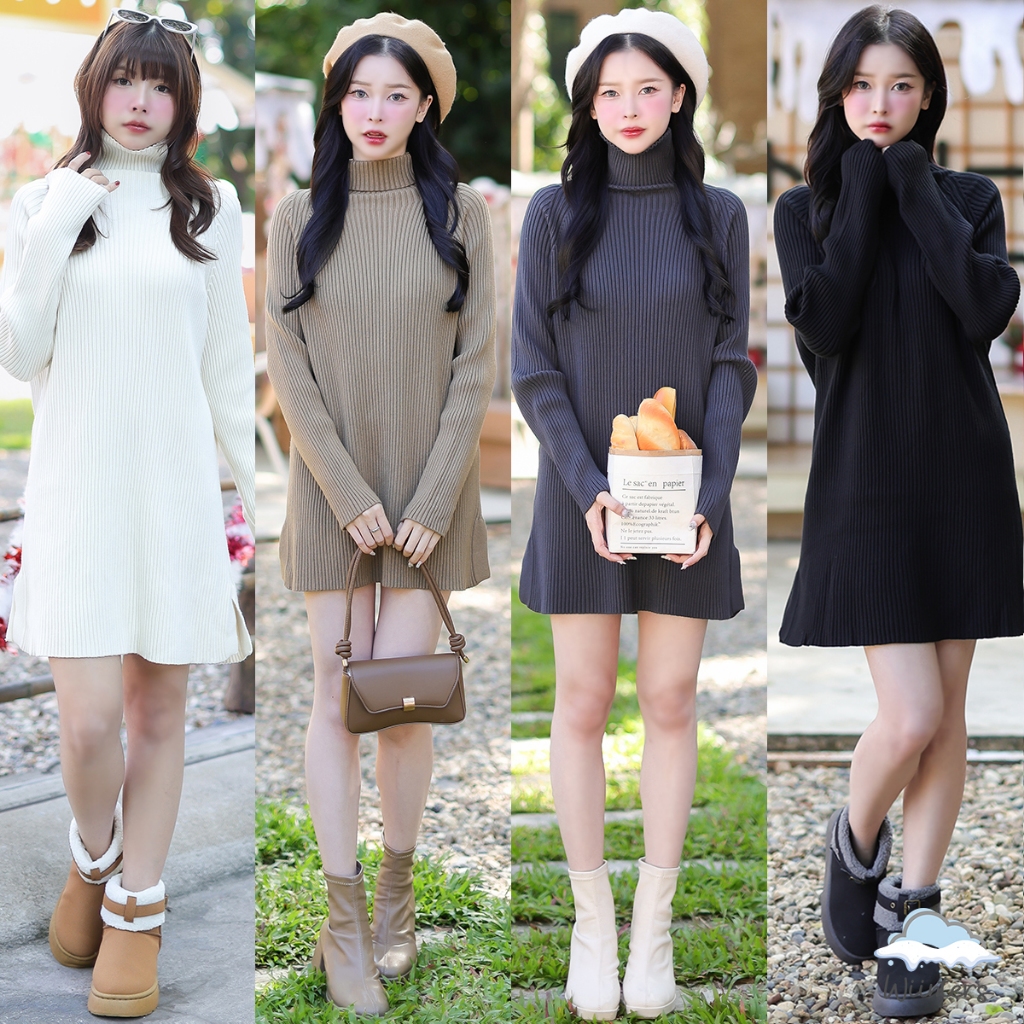 [ Florida Short Dress ] 6 สี I เดรสไหมพรม คอเต่า เดรสไหมพรมสั้น ผ้าร่อง หนา นุ่ม