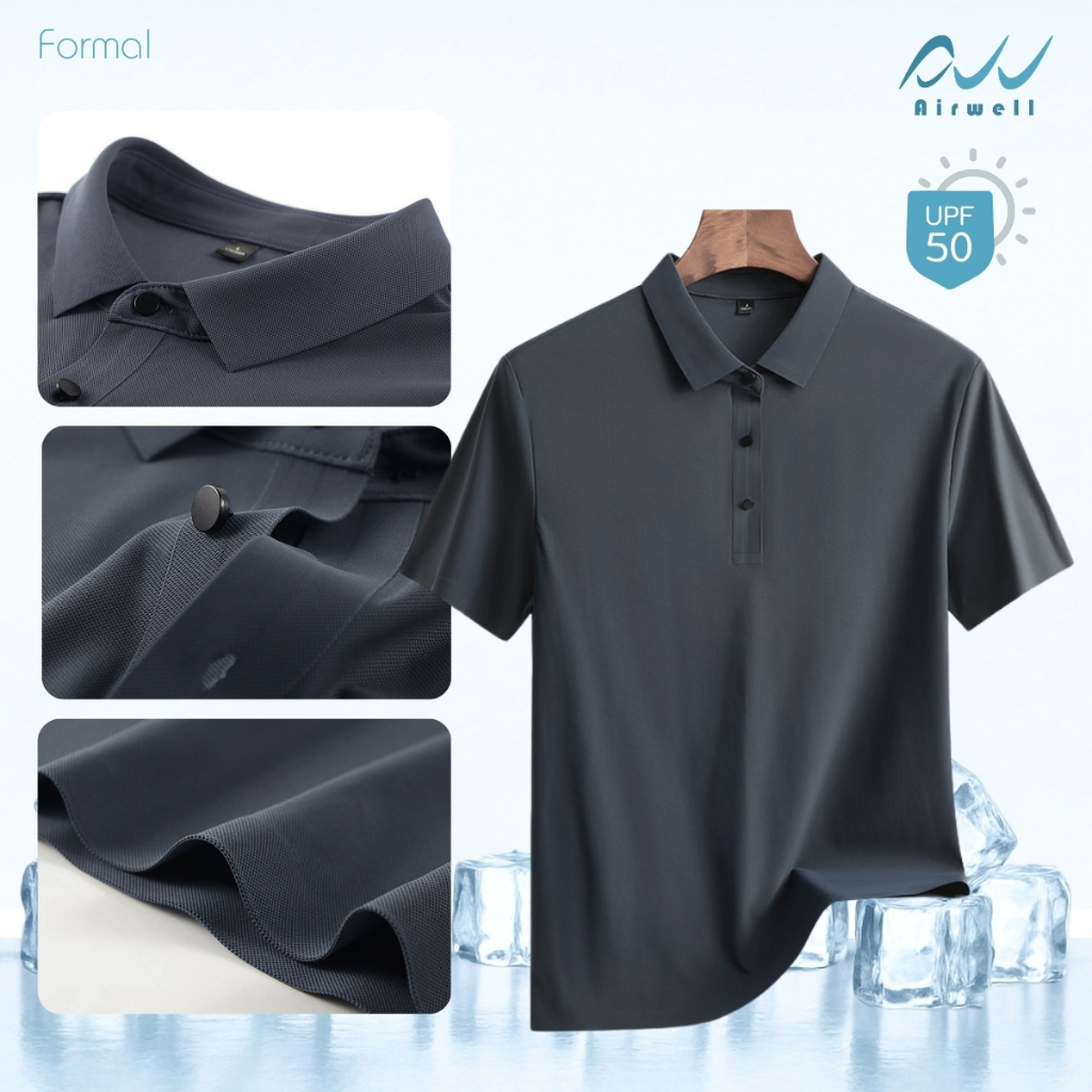 AIRWELL เสื้อยืดคอปกติดแอร์ รุ่น Formal ผ้าIce Silk กันUV ใส่สบาย แห้งไว ไม่ต้องรีด เย็นกว่าเสื้อทั่วไปถึง-8 ํc - รูปที่ 5