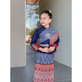 ชุดพื้นเมือง เด็กภาคอีสาน งาน 3 ชิ้น เสื้อ ผ้าถุง สะไบ ผ้าผ้าฝ้าย พิมพ์ลาย ใส่แล้วไม่ร้อน