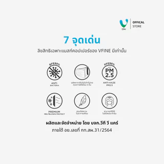 (Official) VFINE หน้ากากอนามัยทางการแพทย์ 3 ชั้น Medical Protection Mask สีขาว (50 ชิ้น)