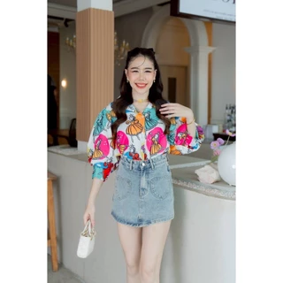 เสื้อผ้าบับเบิ้ลพิมพ์ลายแขนพอง อก 42 นิ้ว ยาว 21 นิ้ว งานร้าน Angle