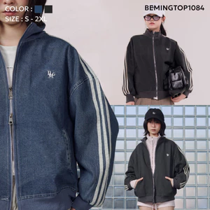 Bemingtop1084(S-2XL)-BMG Sport Jacket - แจ็คเก็ตยีนส์แขนยาวทรงสปอร์ต ดีไซน์ผสมความเท่แบบสตรีท