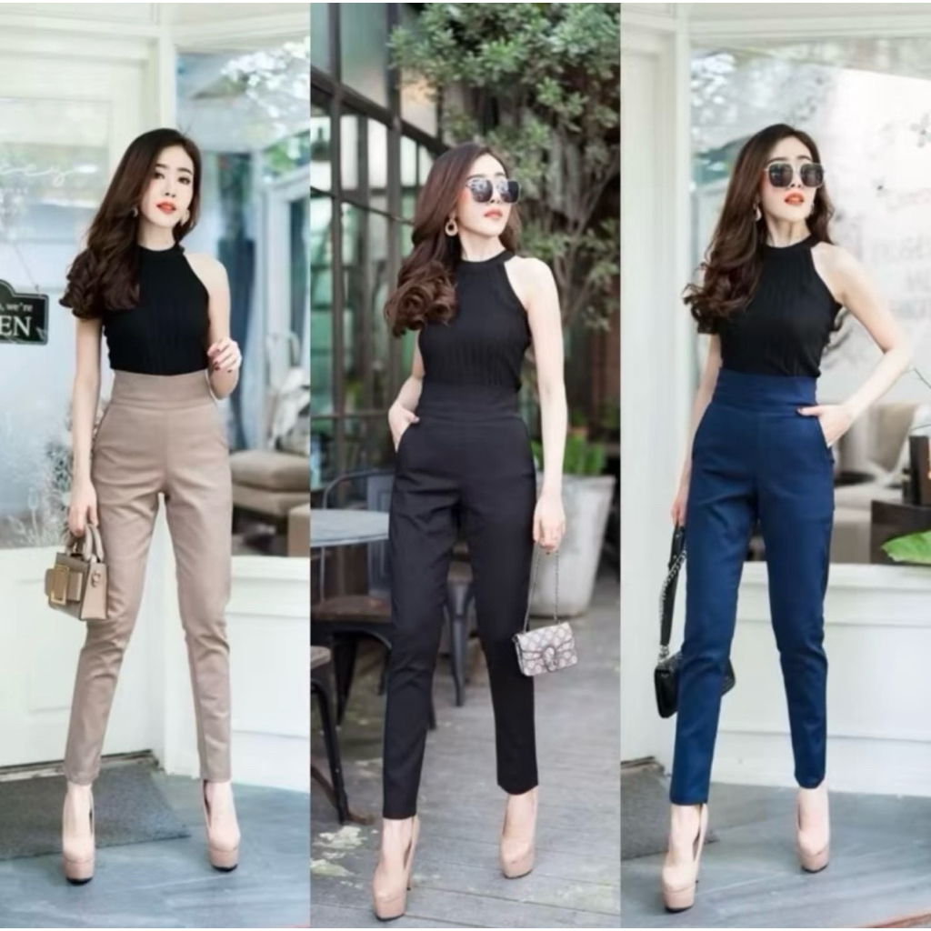 SALE🚨Size:S-3XL กางเกงเอวสูง ผ้าดับเบิ้ล ขอบใหญ่ เก็บทรงดีทรงสวยมาก