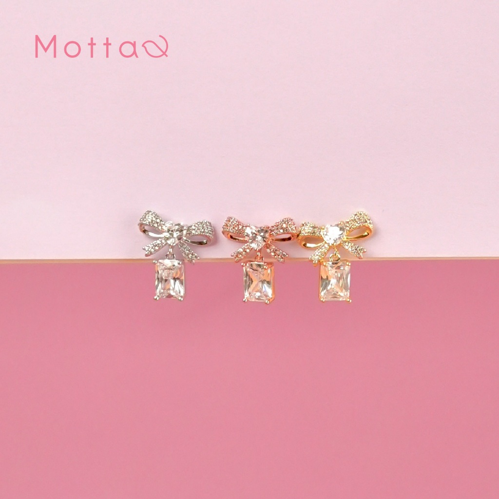 Motta Earring ต่างหูติดหูชุบทองคำขาว โบว์เพรชสุดหรู หวานละมุน