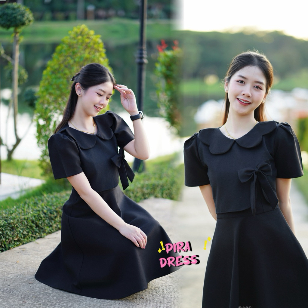 PIRA DRESS เดรสผ้าฝ้าย อัดกาวทั้งชุด ทรงย้วย คอบัว