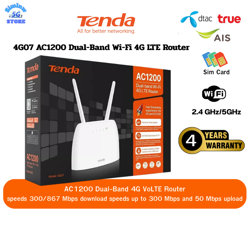 Tenda 4G07 Router Wifi  เร้าเตอร์ใส่ซิม AC1200 Wireless 4G LTE ใส่ได้ทุกซิม