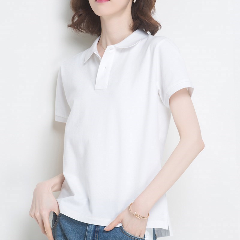 cherryshop พร้อมส่ง เสื้อโปโลแขนสั้นผู้หญิงสไตล์เกาหลีมินิมอล ด้วยปุ่ม สไตล์สลิมฟิต ผ้านิ่มใส่สบาย