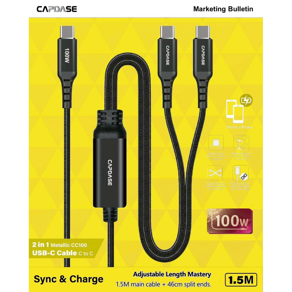 สายชาร์จ CAPDASE 2 in 1 USB C to C Cable ความยาว 1.5M