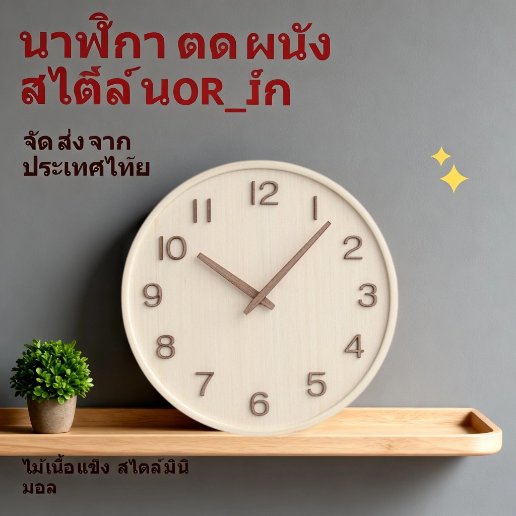 พร้อมส่ง นาฬิกาไม้สีอ่อน นาฬิกาแขวน เดินเงียบ สไตล์มูจิ 12นิ้ว (Wooden clock)