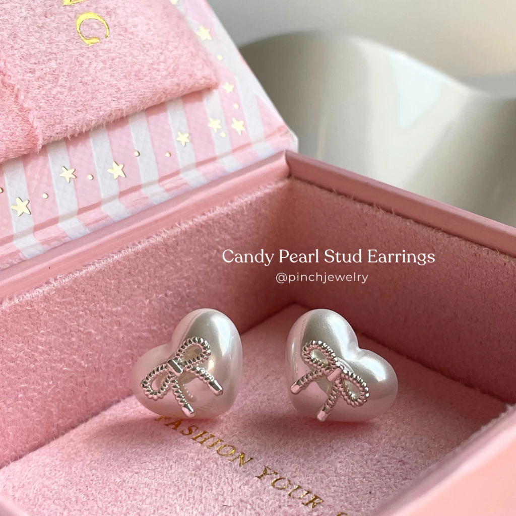 Pinch Candy Pearl Studs Stud Earrings ต่างหูมุกประดับโบว์