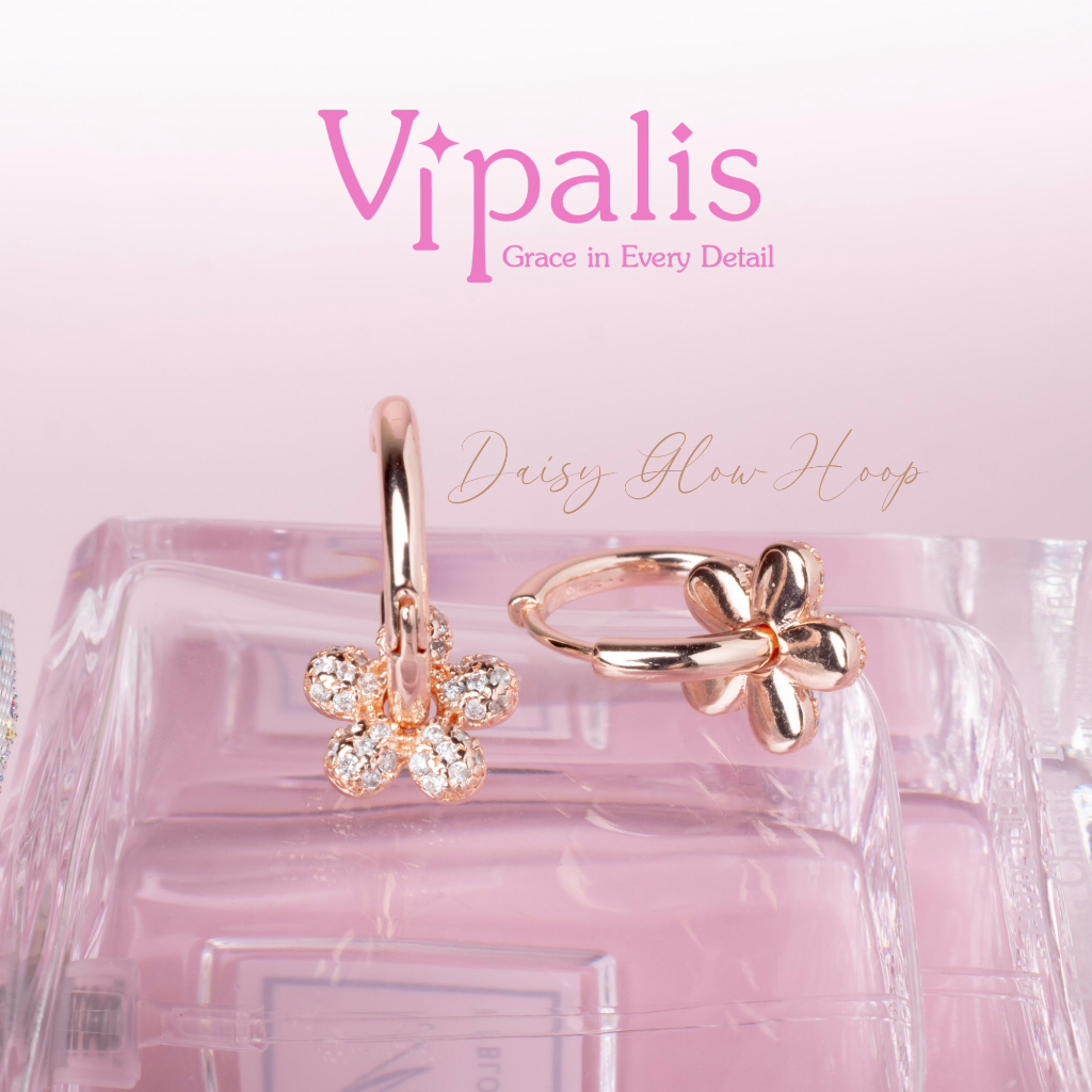 silver925 Daisy Glow Mini Hoops พร้อมส่ง ต่างหูดอกเดซี่ ประดับเพชร ภาพถ่ายสินค้าจริง Vipalis