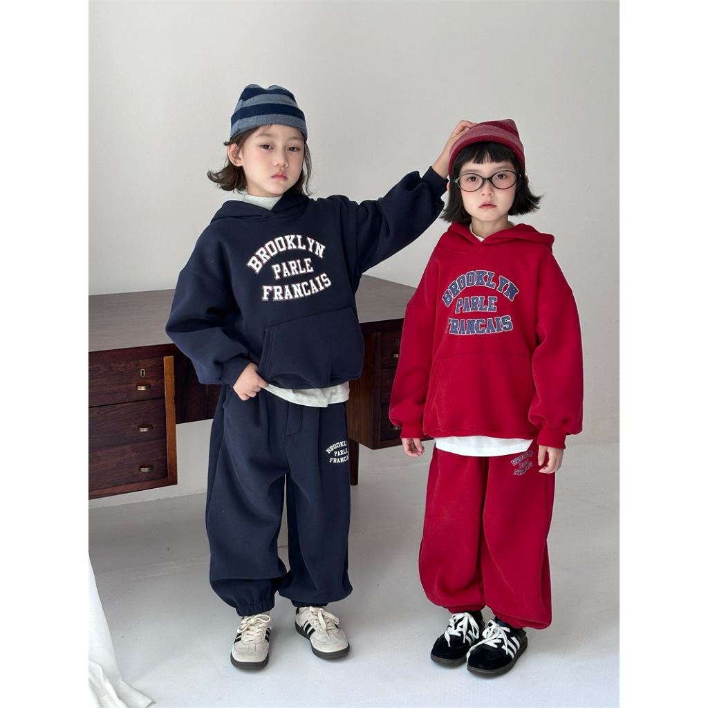 พร้อมส่ง ☑️ ชุดเสื้อฮู้ดแขนยาว+กางเกงกันหนาวเด็ก