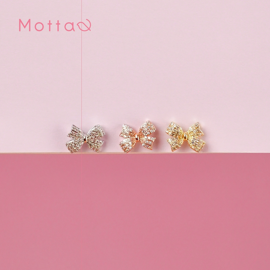Motta Earring ต่างหูติดหูชุบทองคำขาว รูปโบว์งานพรีเมียม ดีไซน์โบว์หรูหรา