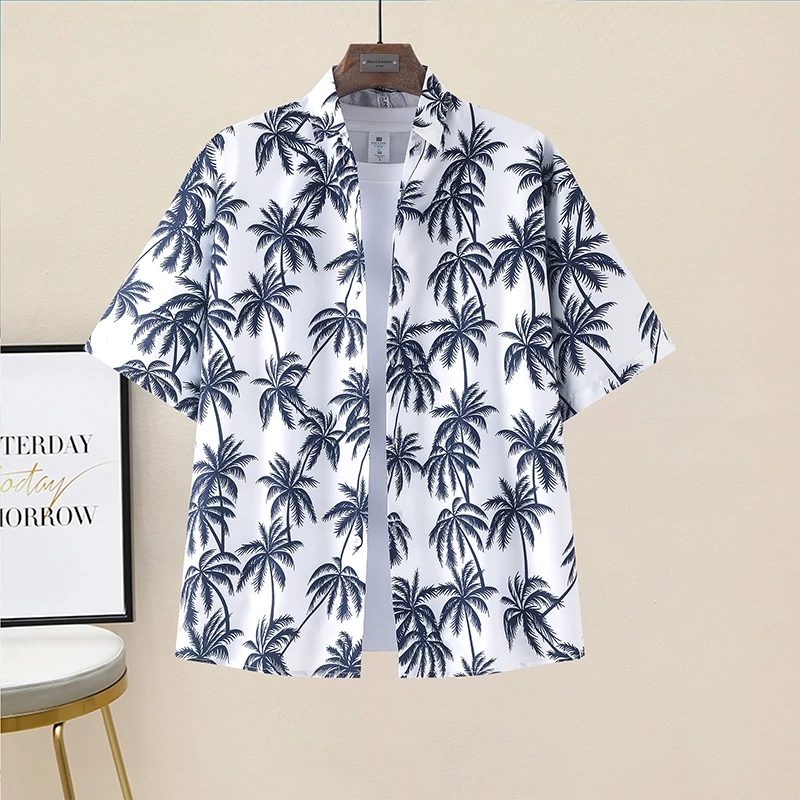 เสื้อเชิ้ตปกฮาวาย แขนสั้น ลายดอก ผ้าไหมอิตาลี สไตล์เกาหลี thumbnail 3