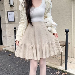 Zenmoya(7039)กระโปรงไหมพรมสั้นทรงเข้ารูป เอวสูง ปลายระบายบานสวยน่ารัก {ยาว 17”} กระโปรงเทนนิส