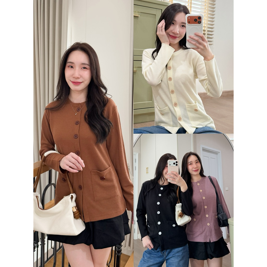 เสื้อแขนยาว กระเป๋าแปะ 2 ข้างเล่นกระดุม
