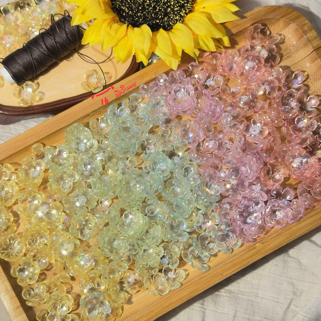 ดอกซากุระอะคริลิคใส 16 มิล คละสีพาสเทลประกายรุ้ง 30 ชิ้น– Sakura Acrylic Beads