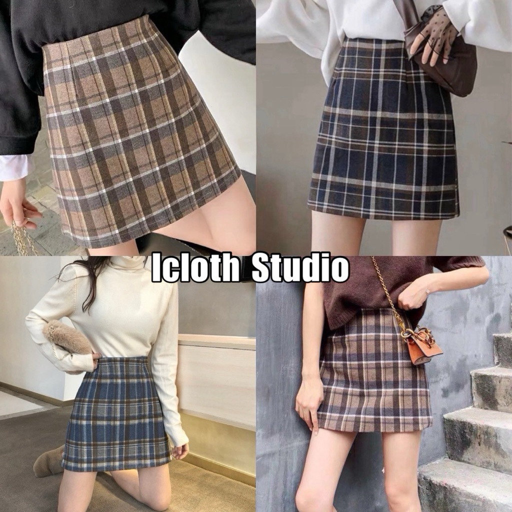 Holly Skirt💛 กระโปรงสั้นลายสก็อต ซิปหลัง เอวสูง มีซับในเป็นกางเกง ทรงสวย