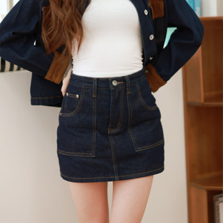 Flower brown - (พร้อมส่ง)Ember skirt กระโปรงยีนส์สั้นมีซับใน…