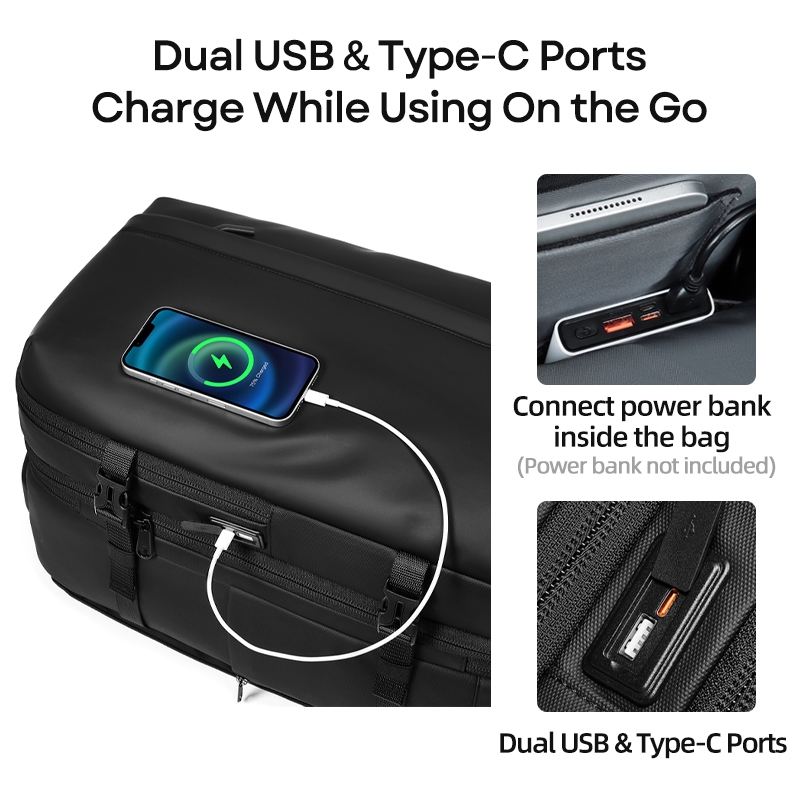 SEA CHOICE กระเป๋าเป้สะพายหลังขยายได้แบบมีล้อลาก2-in-1 กันน้ำ กันขโมย พร้อมช่องชาร์จ USB Travel Bags ฟังก์ชั่นหลากหลาย - รูปที่ 4