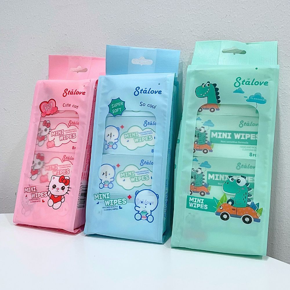 ทิชชู่เปียก mini wipes 1 แพ็ค 8 ห่อ ขนาดพกพา เนื้อนุ่ม ไร้แอลกอฮอล์ พกทำความสะอาดได้ทุกที ส่งจากไทย!!!