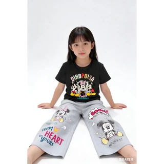 MC177 ชุดเด็กผู้หญิง ลายมิกกี้–มินนี่ เสื้อยืด+กางเกงยีนส์ขายาว น่ารักสดใส